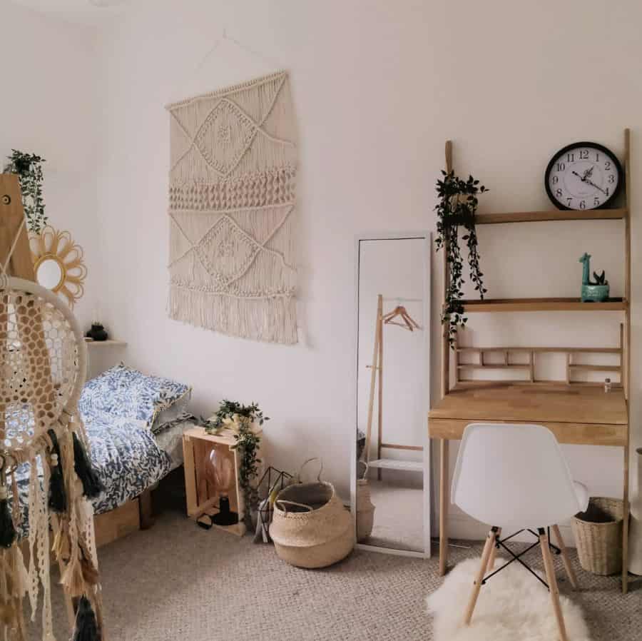 boho bedroom apartment macrame wall art wood desk