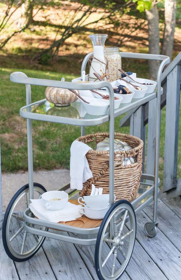 gray bar cart with wheels 