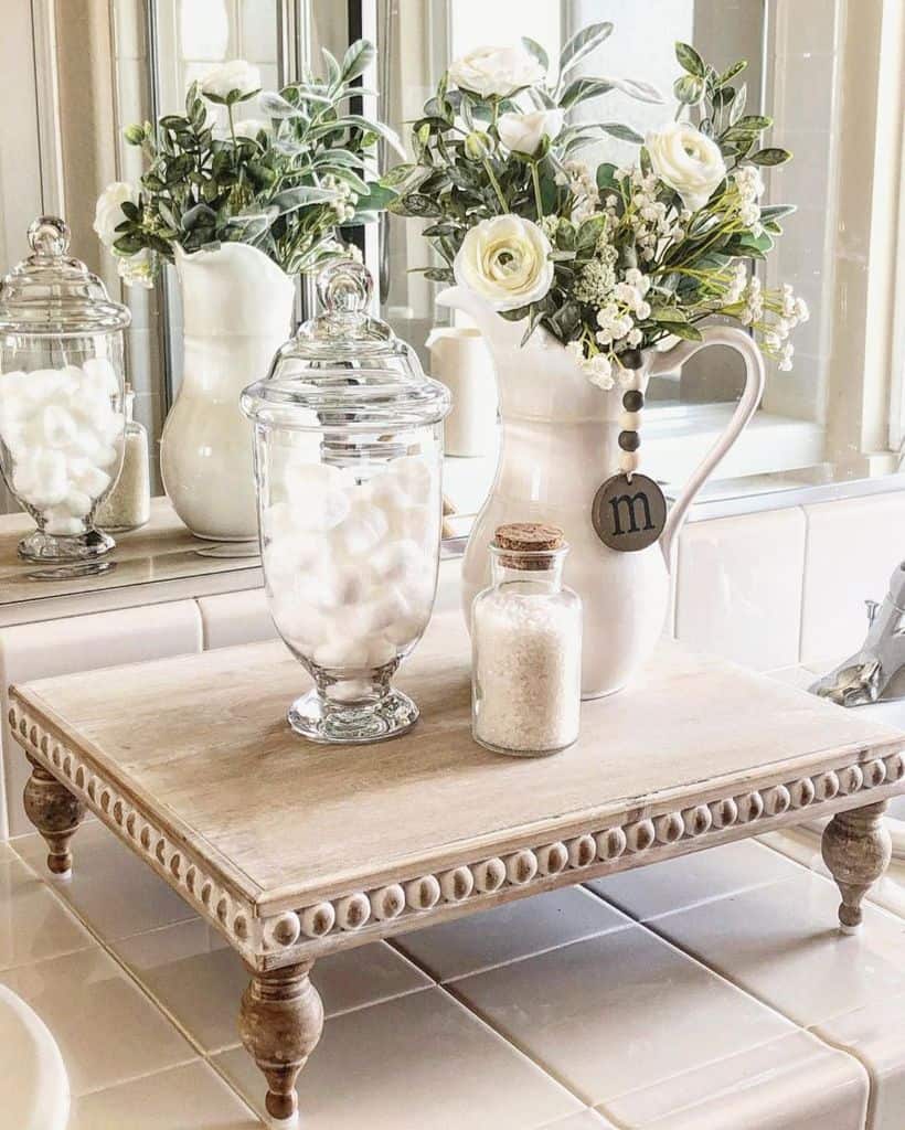 vase of flowers on squat table