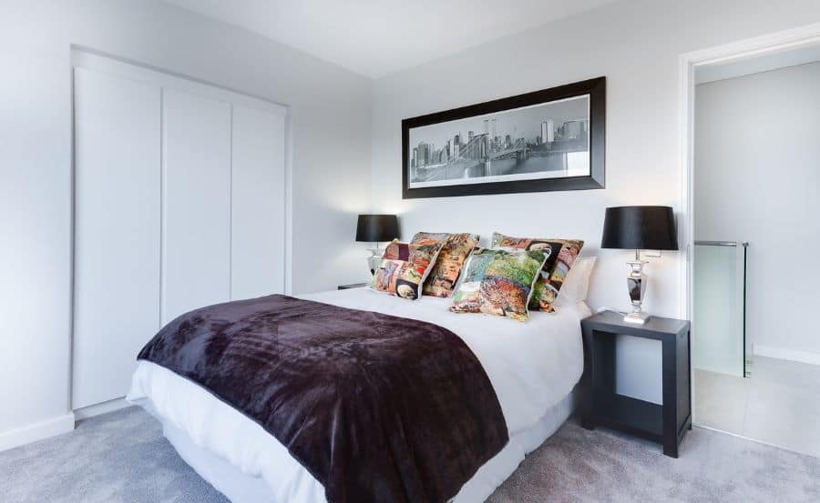 black and white small master bedroom 