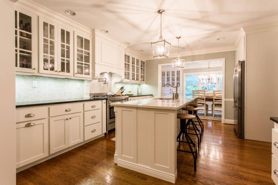 classic kitchen white cabinets island pendant lighting 