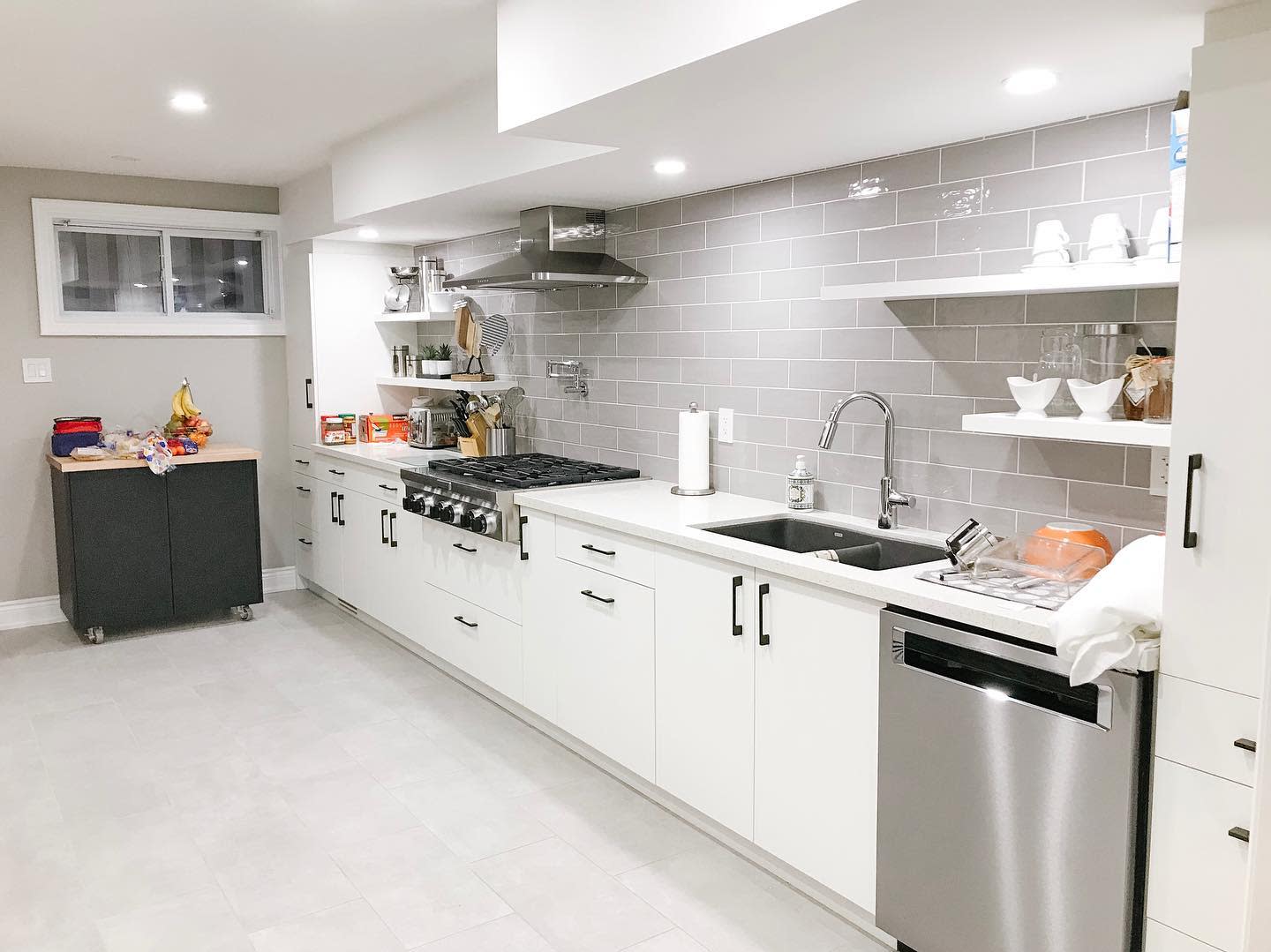 large white basement kitchen