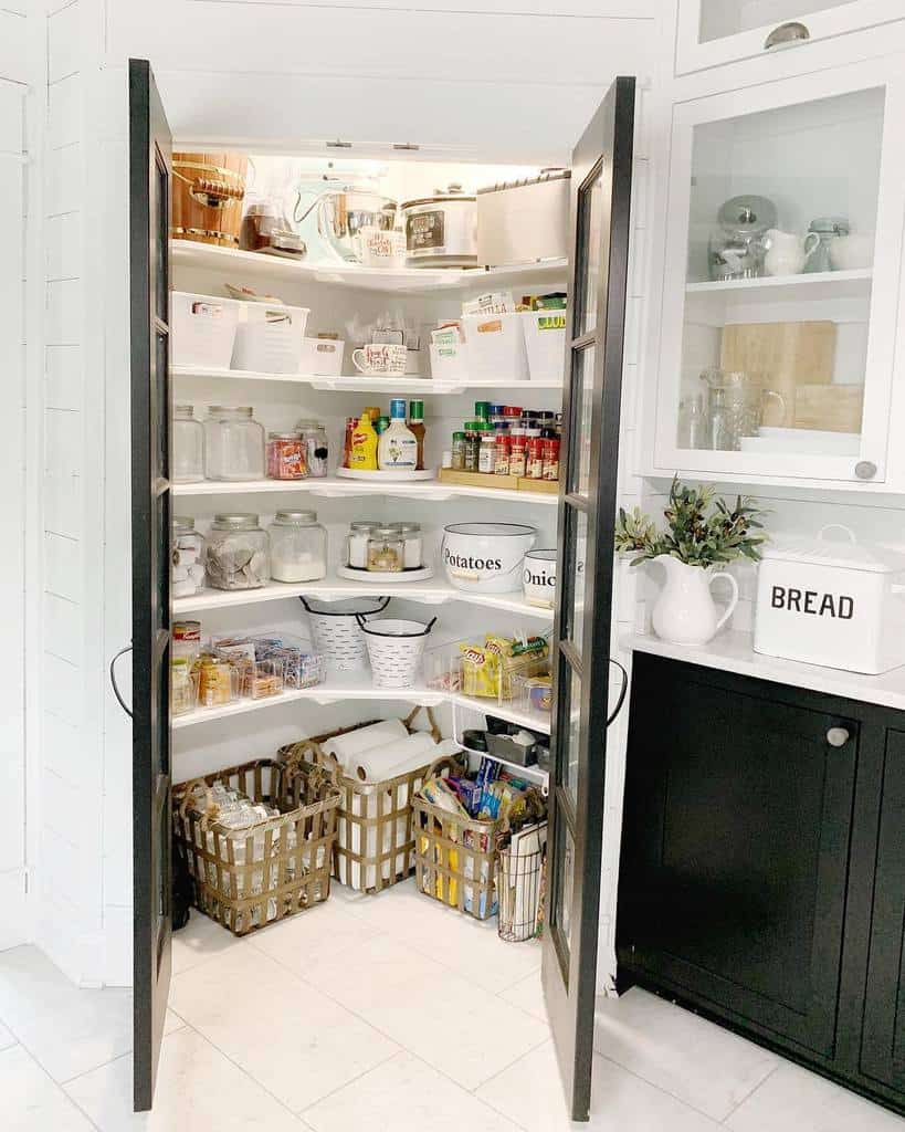 corner small kitchen pantry with window doors