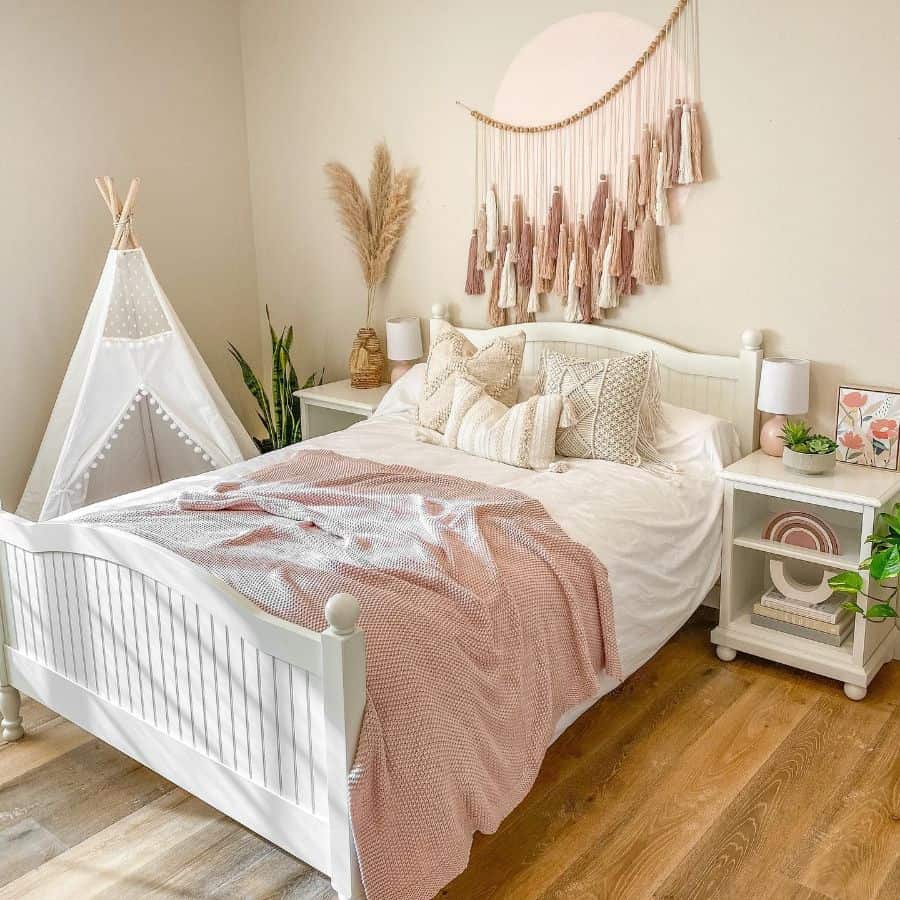 boho bedroom teepee wood flooring 