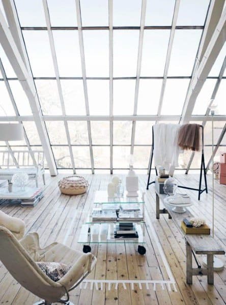 light and bright attic sunroom wood floors