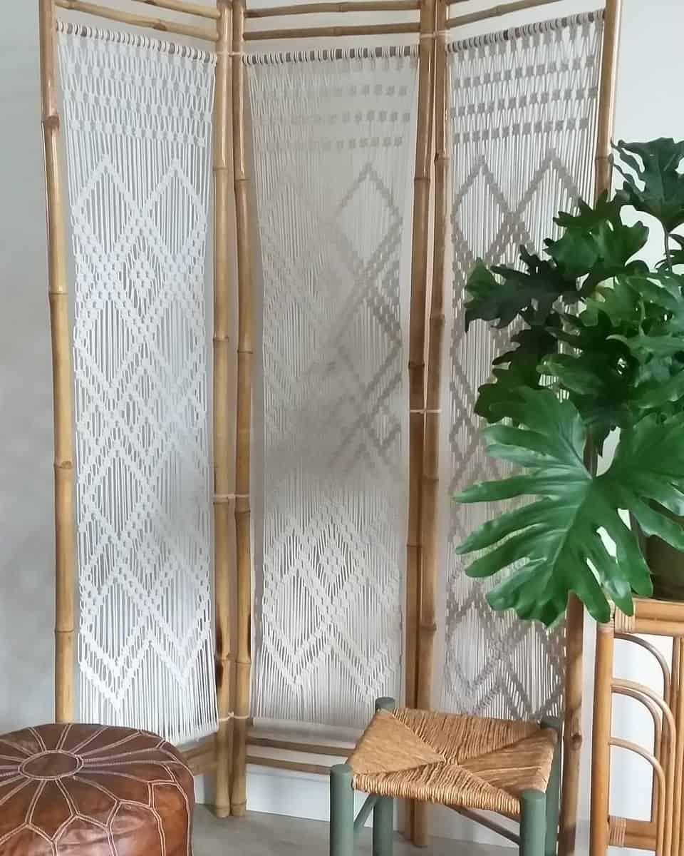 bamboo divider with white fabric