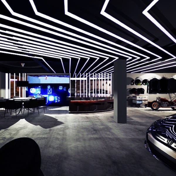 garage with creative LED lighting