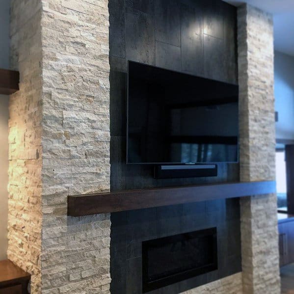 textured stone fireplace tiles