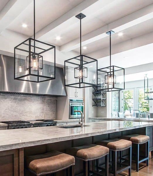 Giant Black Square Chandeliers Kitchen Island Lighting Design Idea Inspiration