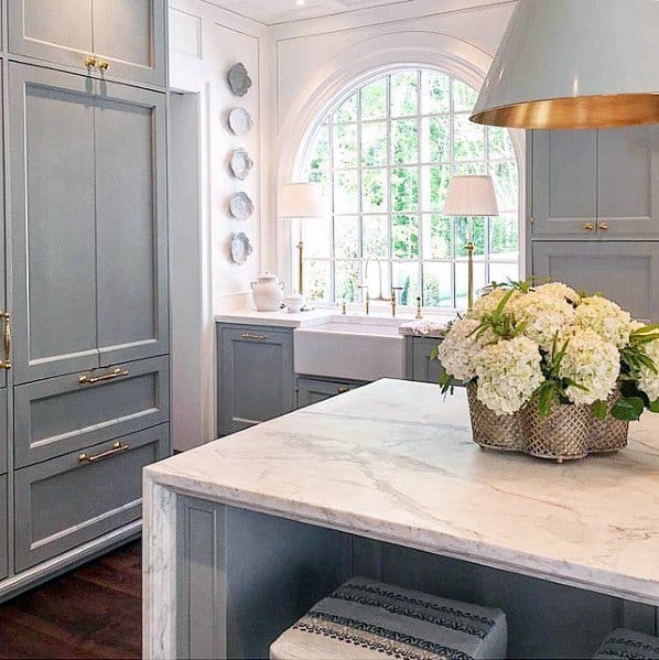 kitchen island lighting with gold accents 