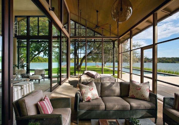 luxury sunroom large windows river view