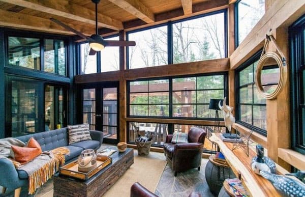 elegant wood sunroom high ceilings 