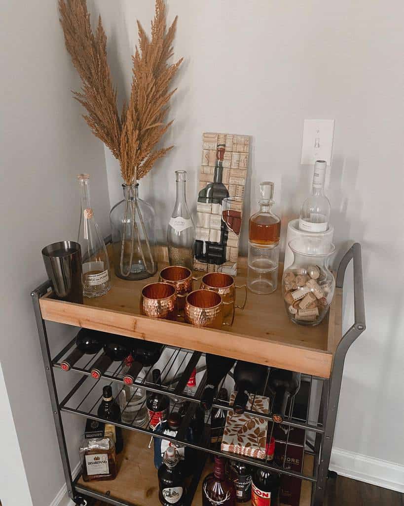 wood and metal bar cart