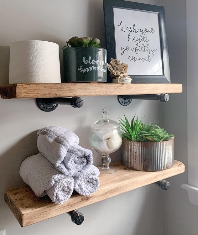 wood shelf bathroom 