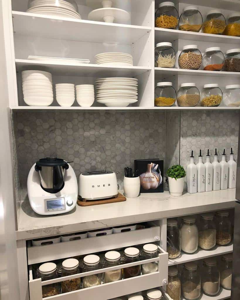 small kitchen pantry with drawers