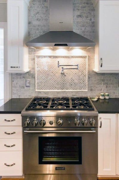 beveled subway tile marble kitchen backsplash