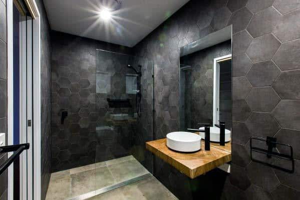 dark modern basement bathroom