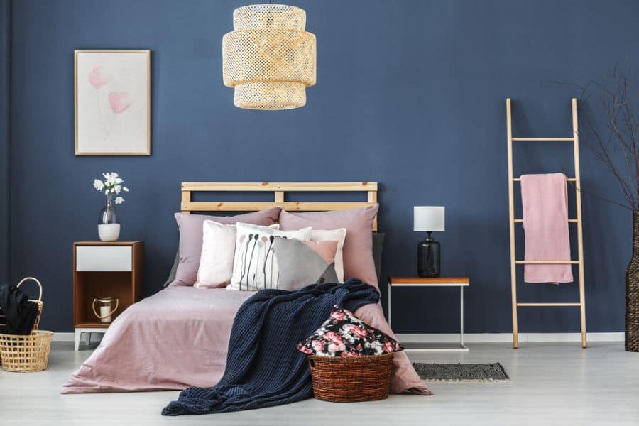 blue bedroom wood crate bed ladder