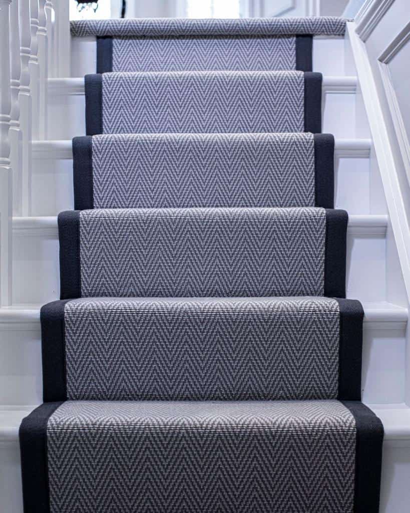 gray stair runner white stairs 