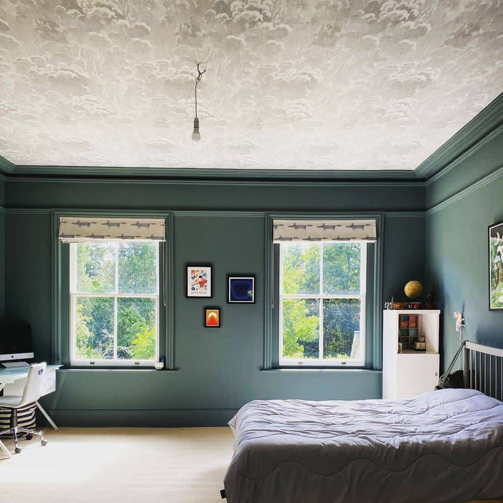 sky ceiling mural green walls bedroom study 