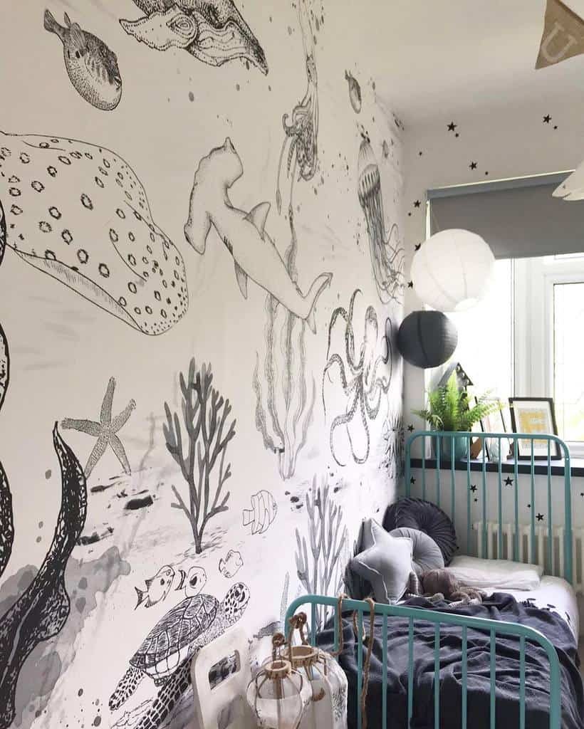 underwater scene bedroom mural kids bed