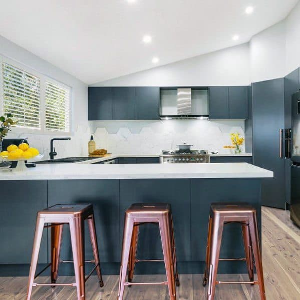 breakfast bar copper stools modern kitchen 