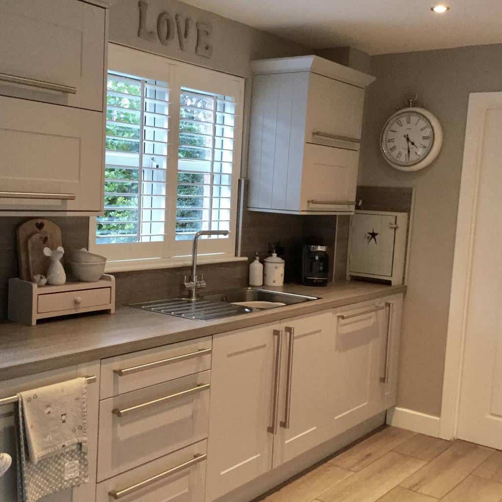 simple white kitchen gray countertop 