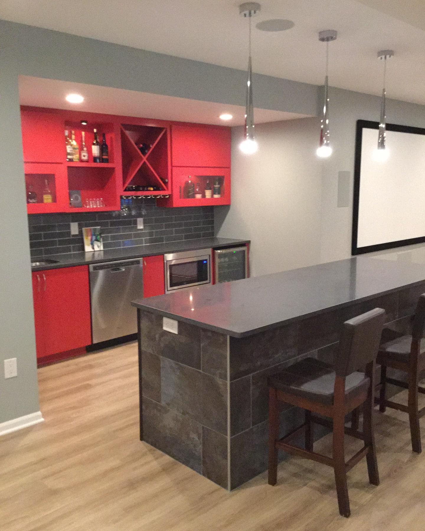 basement kitchen with large island