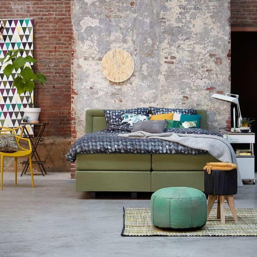 retro vintage bedroom exposed brick wall