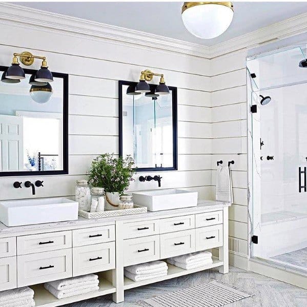 rustic white bathroom black accents