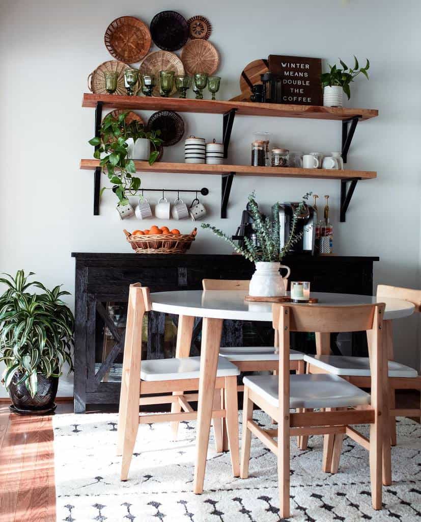 rustic wood wall shelf dining room table