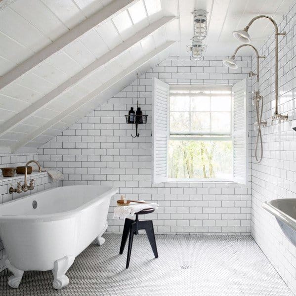 country attic bathroom subway tiles free standing tub