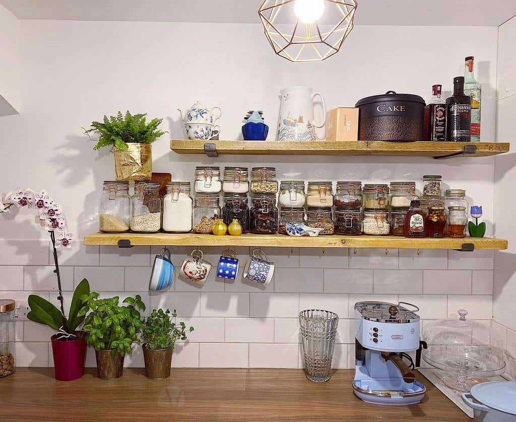 wood wall shelves small pantry idea