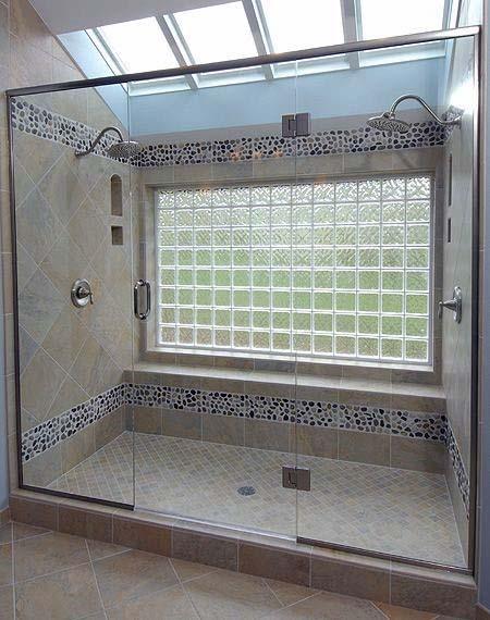 shower glass block half wall 