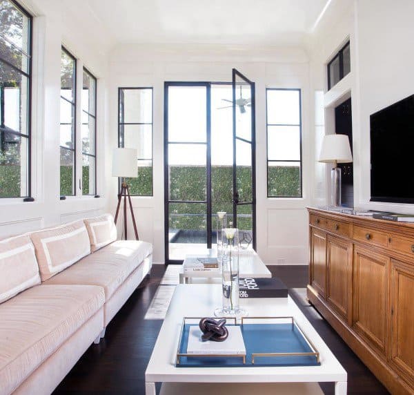 simple white sunroom wood cabinet