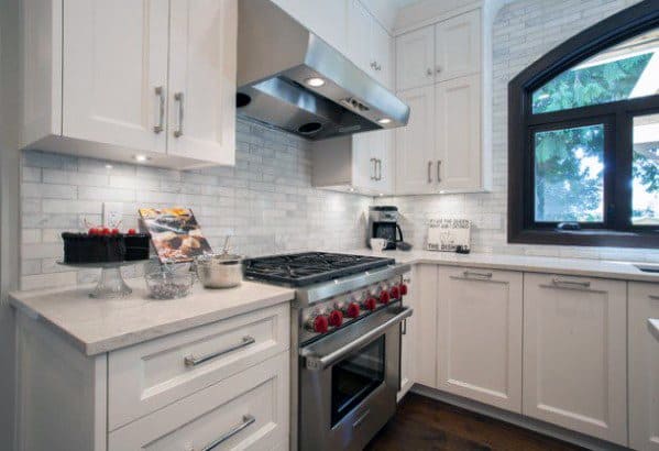 beveled subway tile marble kitchen backsplash