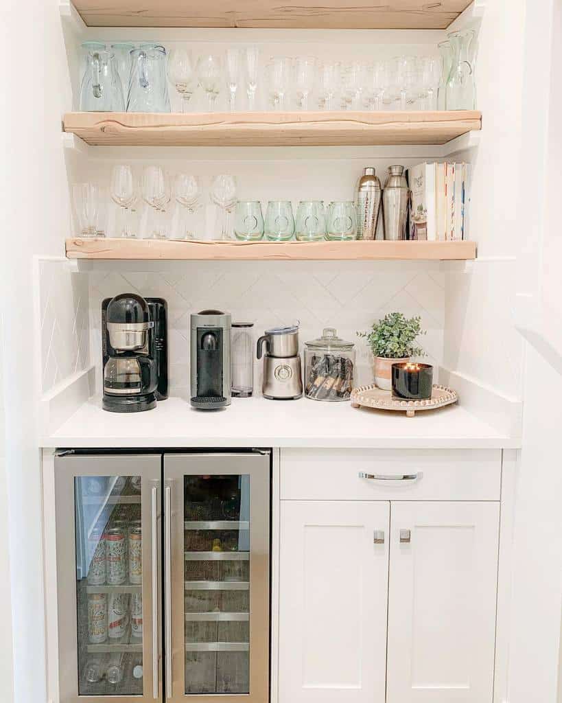 small butler's pantry wood shelves 