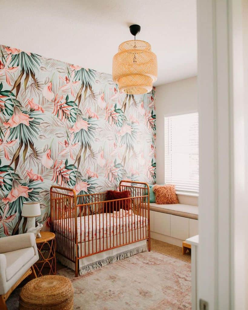 flower statement wall in baby's room