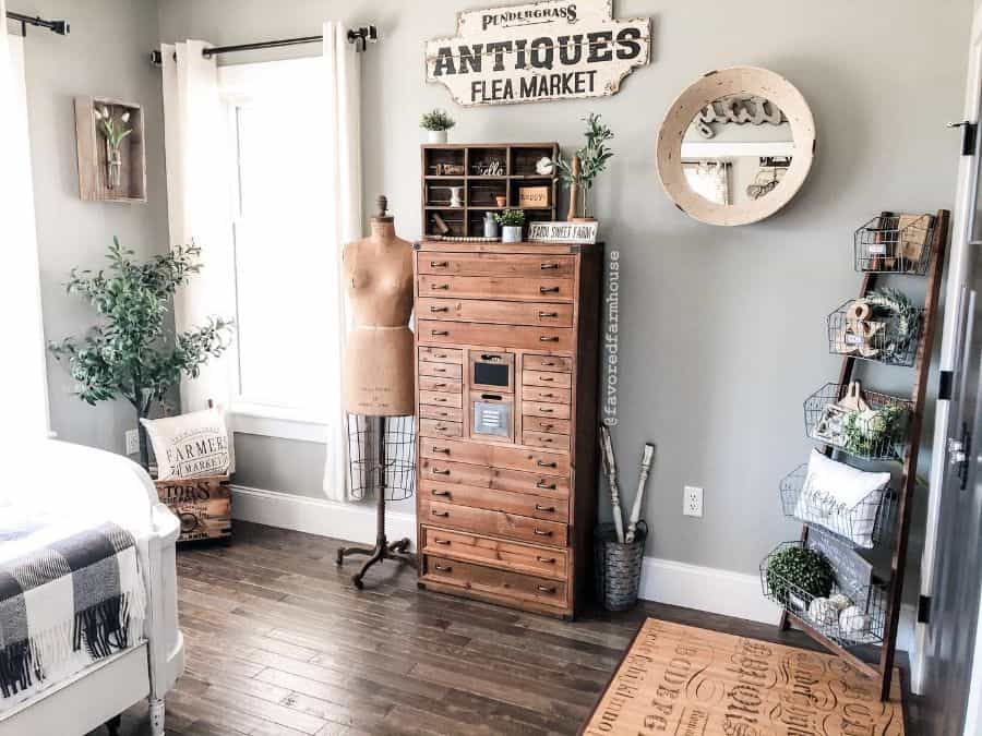 vintage bedroom tallboy and rack with basket storage