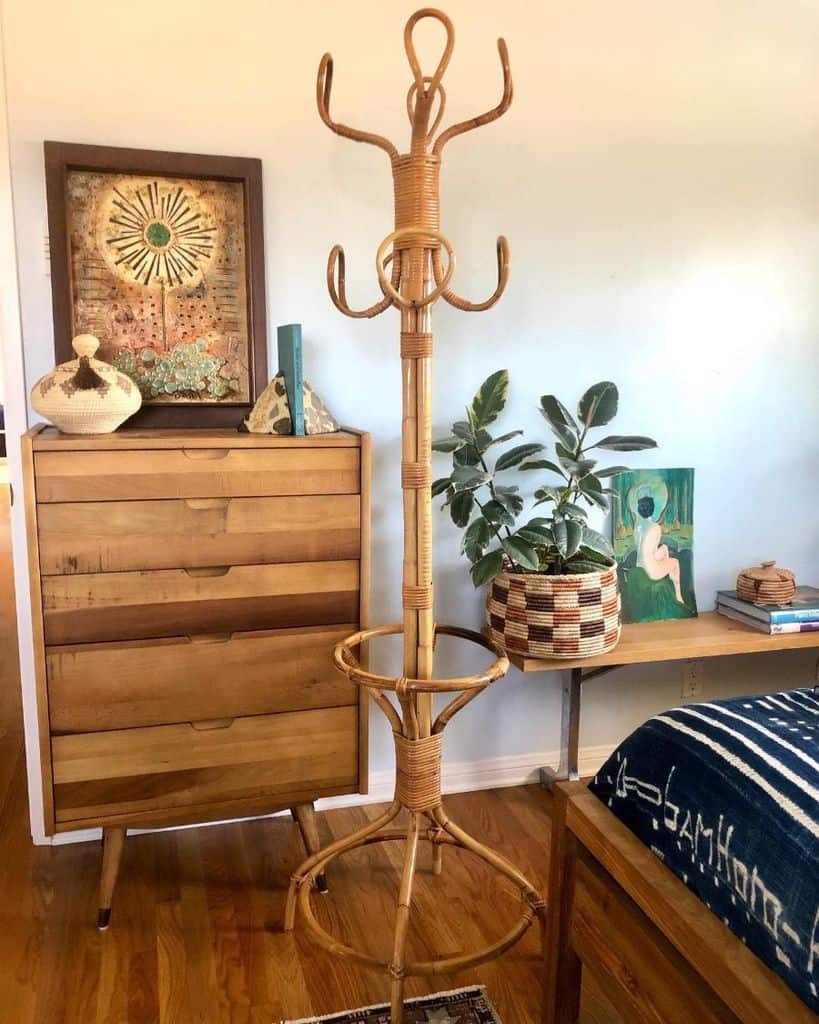 wicker coat hanger wood storage unit