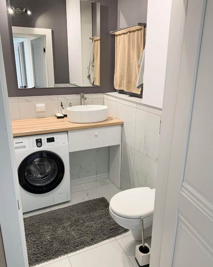 small bathroom tile walls washing machine