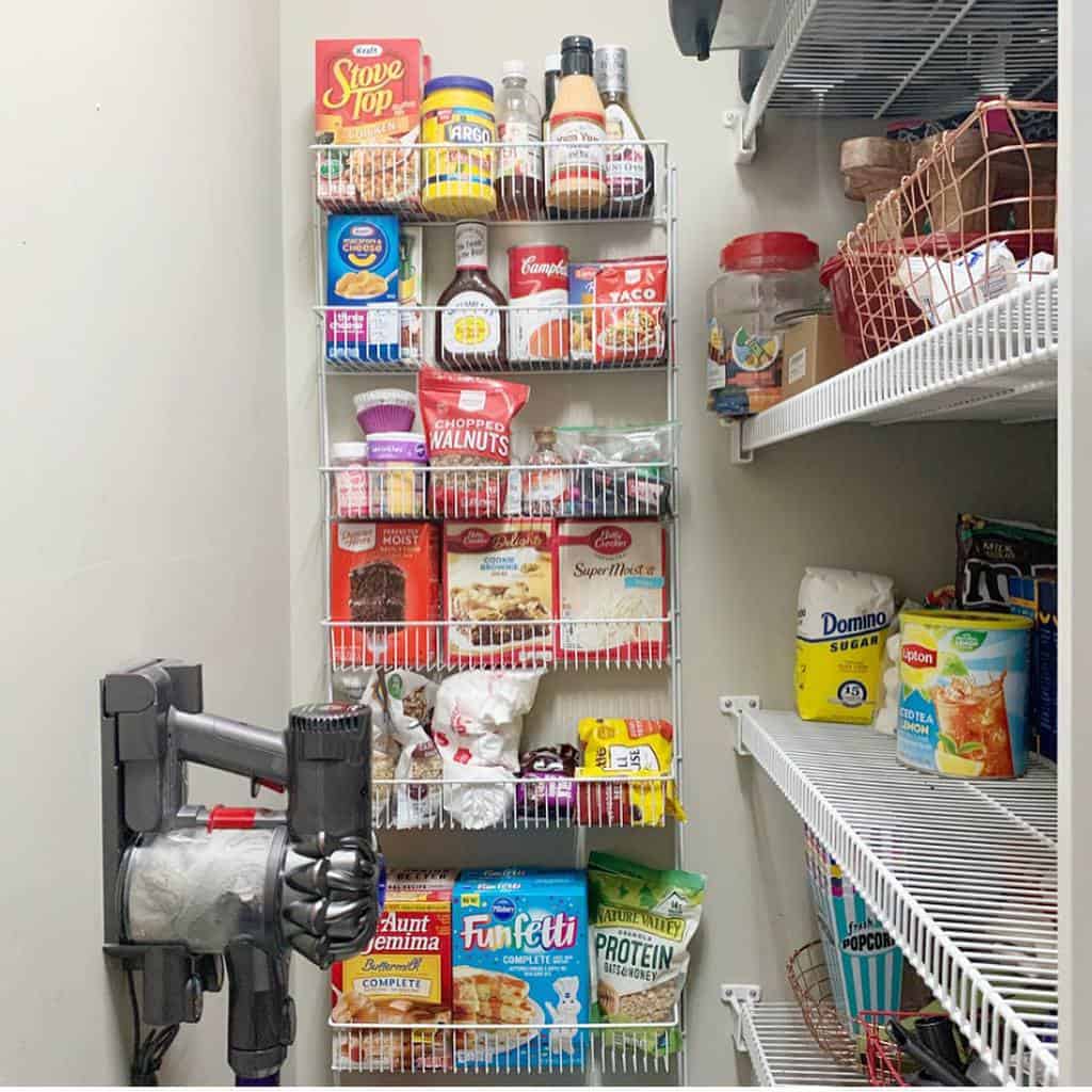 wire rack storage in kitchen pantry 