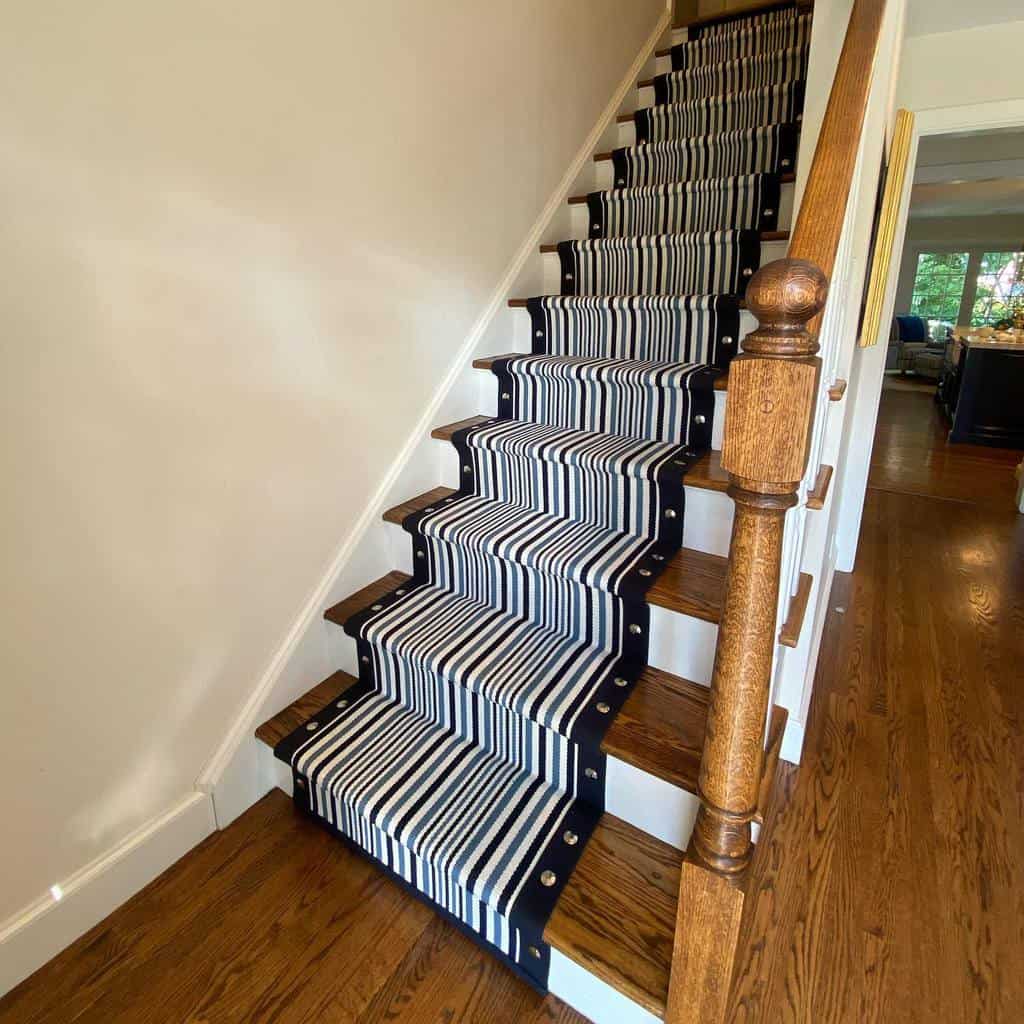 blue striped stair runner