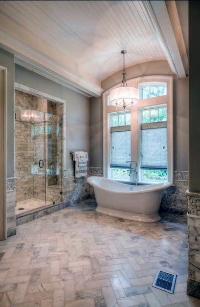 marble floor large white bathtub