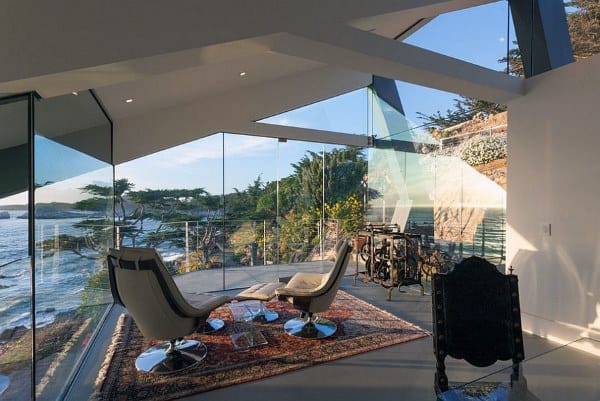 modern sunroom large windows ocean view