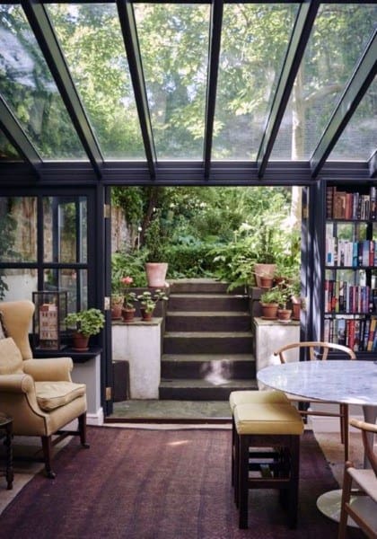 simple glasshouse sunroom vintage furniture 