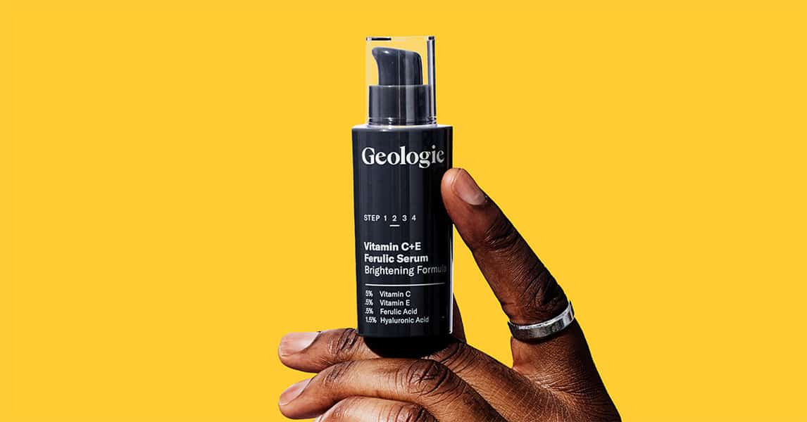 Geologie Vitamin C+E Ferulic Serum in Hand. Men's Skincare Product