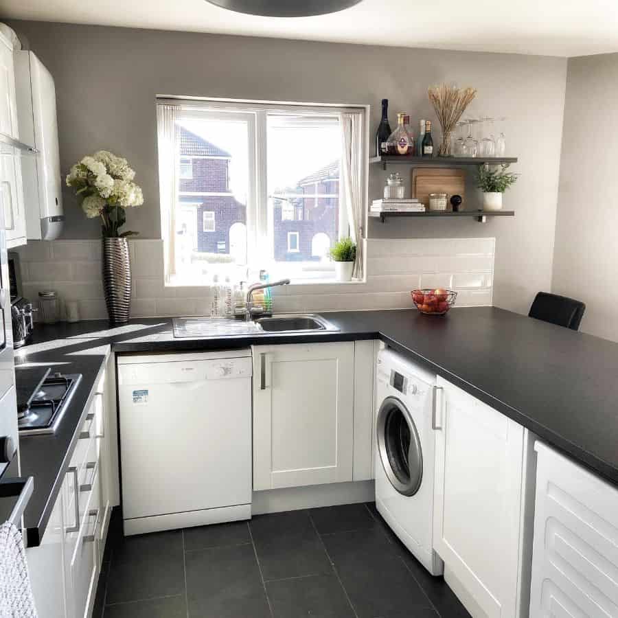 small white kitchen wall mounted shelves 