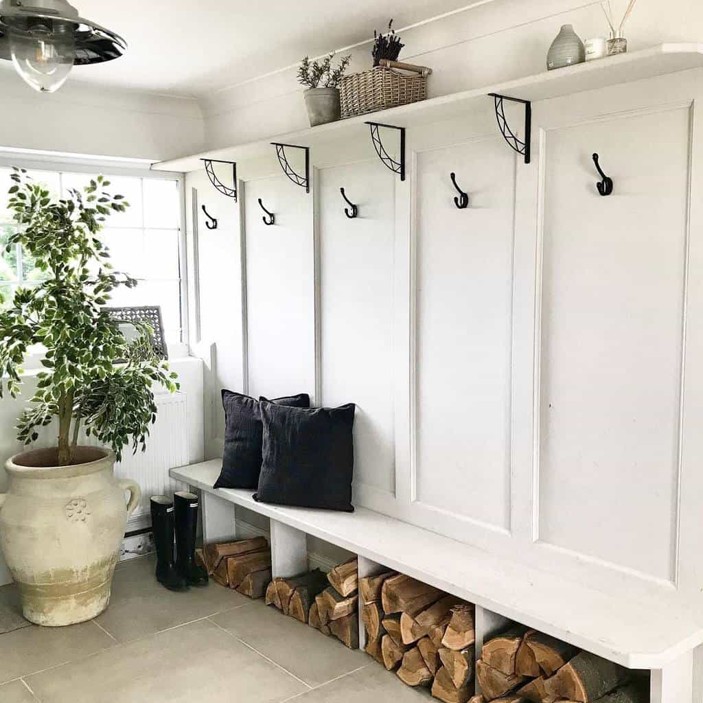 wood wall paneling mudroom 