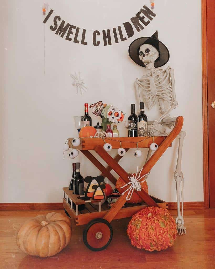 halloween wooden bar cart